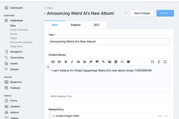 Statamic control panel screenshot